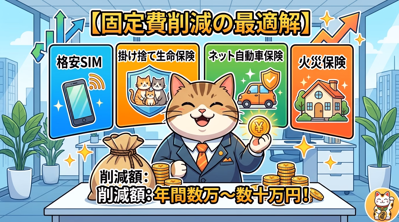 【固定費削減の最適解】格安SIM＋必要最低限の3大保険（掛け捨て生命保険・ネット自動車保険・火災保険）で年間数万〜数十万円を浮かせる方法