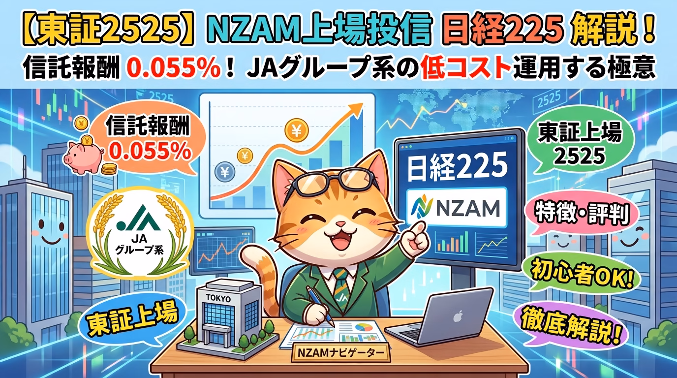 【東証ETF 2525】NZAM 上場投信 日経225の特徴・評判を徹底解説！信託報酬0.055%でJAグループ系低コスト運用する極意